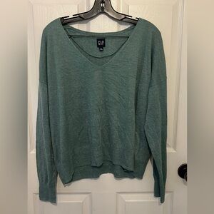 GAP Women's Green Linen Long Sleeve V-Neck Top Size XL